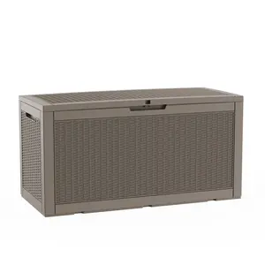 Outdoor Storage Box 100 Gallon Storage Bin with Lid for Patio Furniture, Garden Tools, Pool Supplies, Lockable, Waterproof and UV Resistant, light coffee