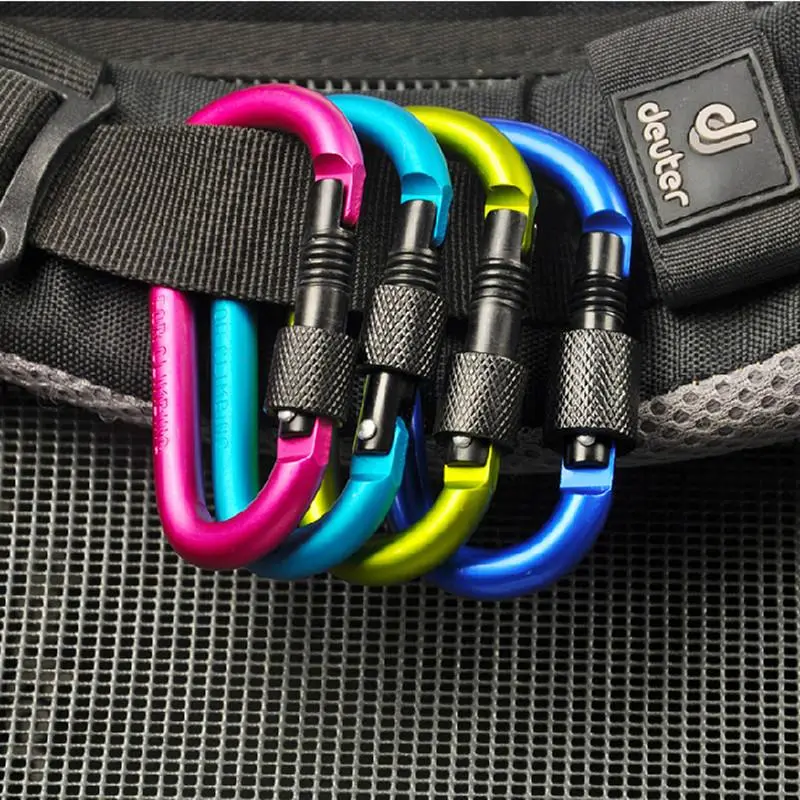 Outdoor Mountaineering Buckle Hook Quick Hanging D-type Aluminum Alloy With Lock Extra Hard Nut Key Chain Water Bottle Buckle