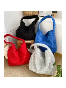 Dazzling Atmospheric Plush Shoulder Bag Casual Trendy Bag Korean Version Large Capacity High End Tote Bag Vintage Women s Bag
