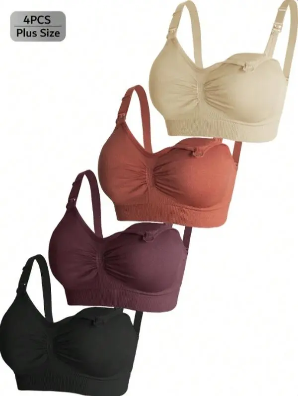 4-Pack Women's Plus Size Nursing Bras, Seamless Wireless Maternity Bra with Removable Pads for Breastfeeding & Everyday Comfort, Nursing Underwear
