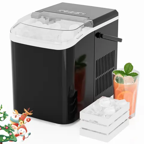 Sweetcrispy Countertop Ice Cube Maker Machine - US Type Kitchen Appliance, 2L, Less Than 40dB, Metal & Aluminum Build, 9 Pcs/6 Min, 26.5lbs/24h, Self-Cleaning, Overflow-Preventing Sensor, Portable Handle, Ice Scoop, User Manual