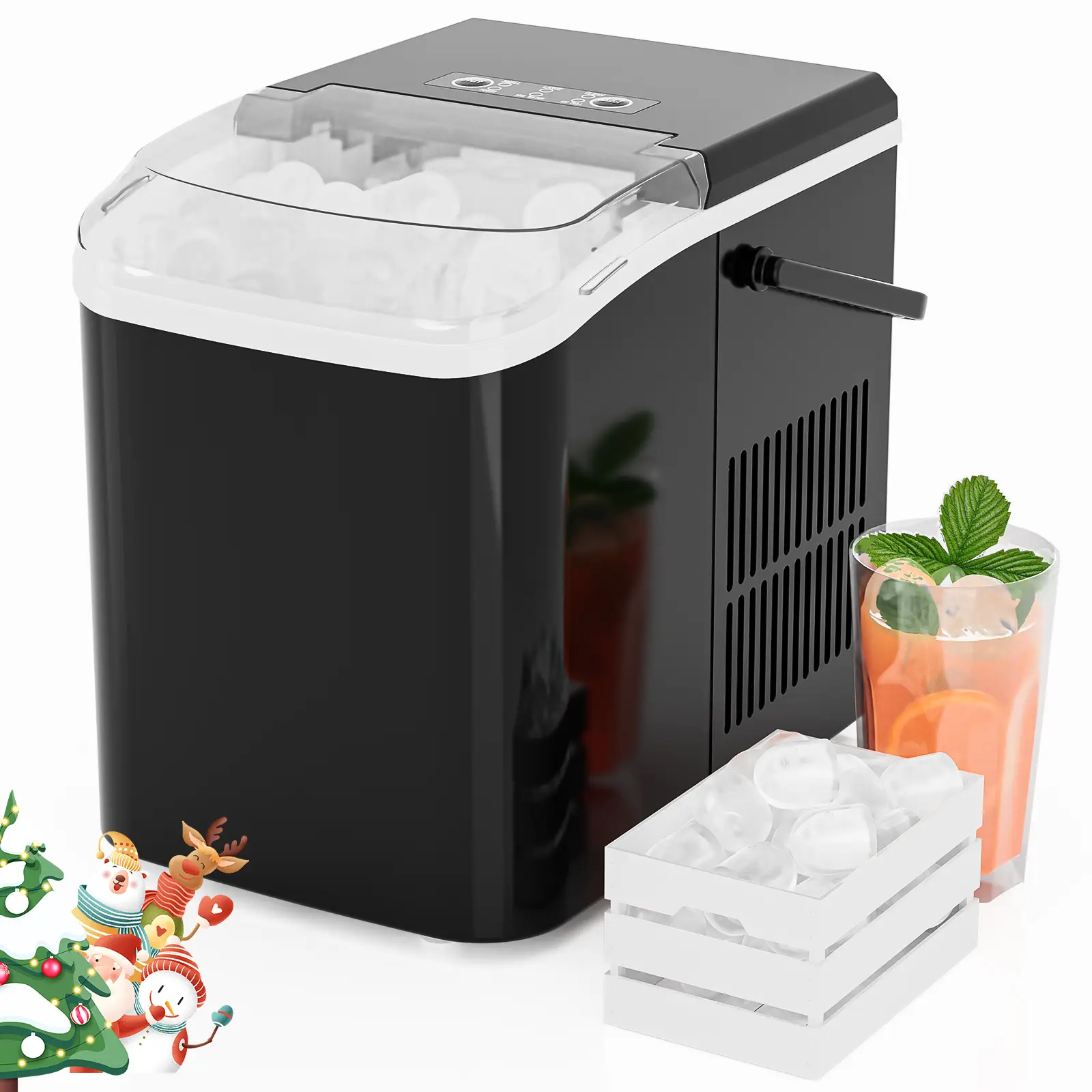 Countertop Ice Maker, Ice Maker Machine Self-Cleaning Portable with Handle and Ice Scoop 9Pcs/6Min 26.5Lbs/24H
