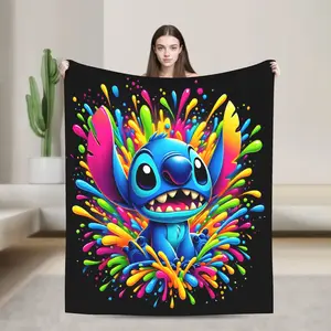 [SummerVibes] DISNEY CLASSIC 2026 Stitch Blanket, Colorful Splash Paint Fleece Throw Blanket, Soft Cozy Plush Flannel Blanket for Couch Bed Sofa, Stitch Gifts for Kids Adults