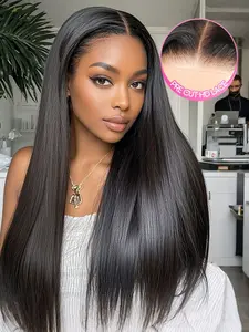 180% Density Affordable Long Straight All Ready Wig Pre Bleached Pre Plucked Pre-Cut Lace Melting Lace Front 5x5 Glueless Closure Wig Real Human Hair