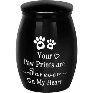 Small Memorial pet urn,Cat and Dog urns for ashespet Stainless Steel Cremation Urn,Prints Pet Cremation Commemorative urn (Black)