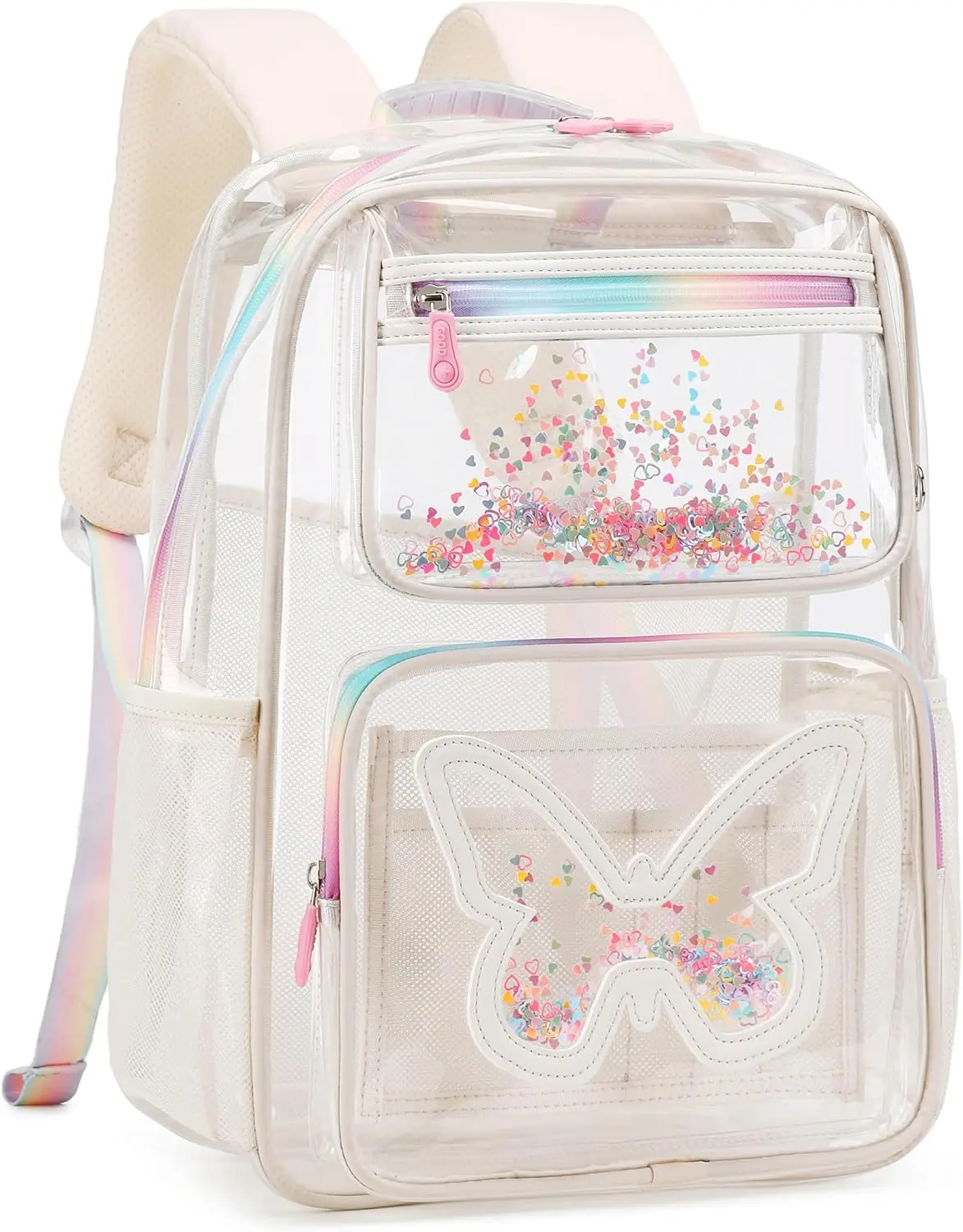 Clear Backpack for Girls,Clear Bookbag Heavy Duty Transparent Backpacks for Stadium Events, See Through Back Pack for Kindergarten Elementary Middle High School (Beige)