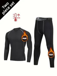 Men's Fleece-Lined Sports Suit Set for Running and Gym: Warm Autumn/Winter Tight-Fit Training Outfit for Morning and Night Runs Workout Running Clothes
