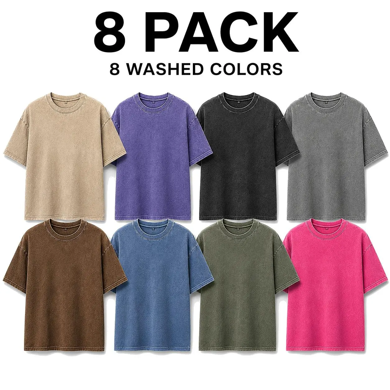 8-Pack Unisex Oversized T-Shirts for Women, Vintage Washed Cotton Tops, Short Sleeve Crew Neck Streetwear Tees in Black & Gray, Casual Summer Basics for Valentines Day Gift, T Shirts Women, Aesthetic, Workout, Tunic, Tshirt, Baggy, Retro, Soft, Everyday T