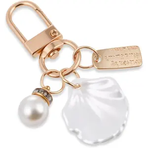 Seashell Bag Charm Cute Shell Purse Keychain White Pearl Keychain Charms Pearl Keychains Wristlet Beachy Key Chain Pearls Keychains Purse Charms