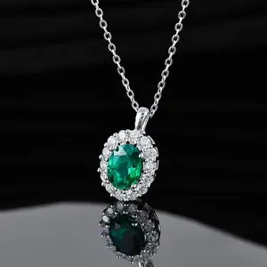 Alpromark Silver Emerald Pendant Retro European American Style Pendant Necklace