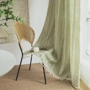Boho Curtains for Bedroom Living Room 84 Inches Long, Light Filtering French Country Farmhouse Vintage Chic Tassels Hollow Window Treatment Bohemian Drape, 1 Panel 52"W x 84"L, Sage GreenGift