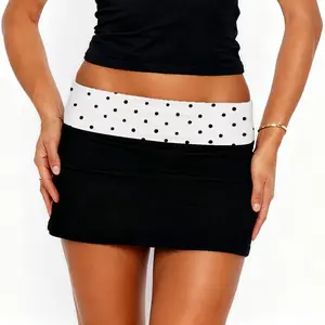 Women Fashion Fold Over Low Rise Bodycon Mini Skirt Y2k Punk Rivet Studded/Polka Dots PrintFitted Going Out Micro Skirts Stretchy Tube Pencil Mini Skirt Party Clubwear Y2K Streetwear