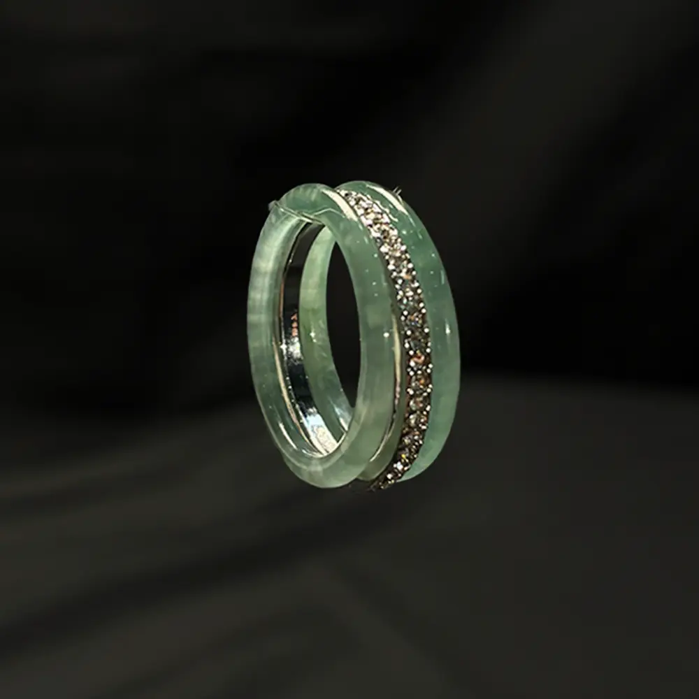 2 Skinny Jade Ring +  Zirconia Ring - Green Crystal Stacking Ring - Natural Gemstone Ring - Boho Jewelry - Gift for Her DOVEVITA JRD