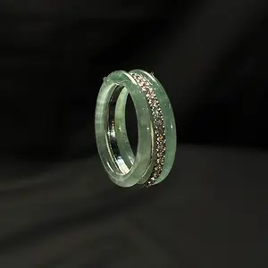 2 Skinny Jade Ring +  Zirconia Ring - Green Crystal Stacking Ring - Natural Gemstone Ring - Boho Jewelry - Gift for Her DOVEVITA JRD