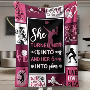 1pc Personalized Digital Print Flannel Blanket, Volleyball Lover Blanket, Bedding, Dormitory, Car, Office, Air Conditioning, Multi-Purpose