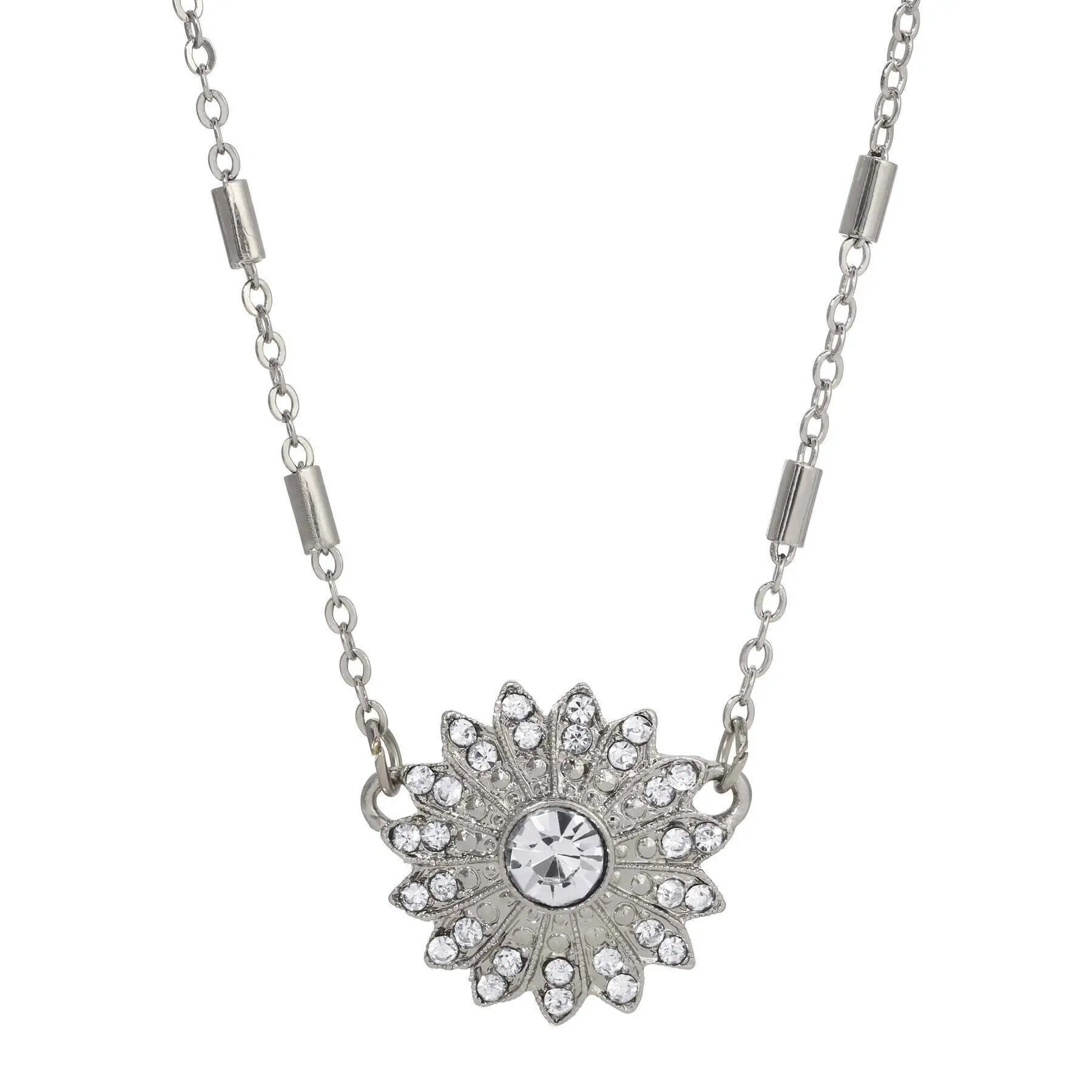1928 Jewelry Cosmos Flower Crystal Pendant Necklace 16" + 3" Extension