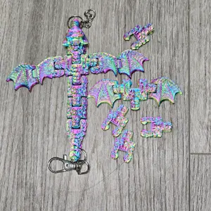 Customizable 3D Printed Dragon Bracelet - 10 Interchangeable Links & 2 Wing Sets, Unique Design with Colorful Dragon Features