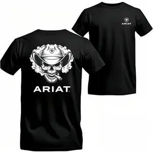 Ariat T-shirt - Western Skull Design With Cowboy Hat And Cigar, Perfect For Fans Of Bold Style And Everyday Menswear Top Tshirt Crewneck Casual