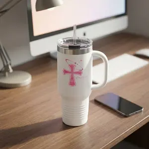 40oz Insulated Travel Mug — Pink Cross Faith Design