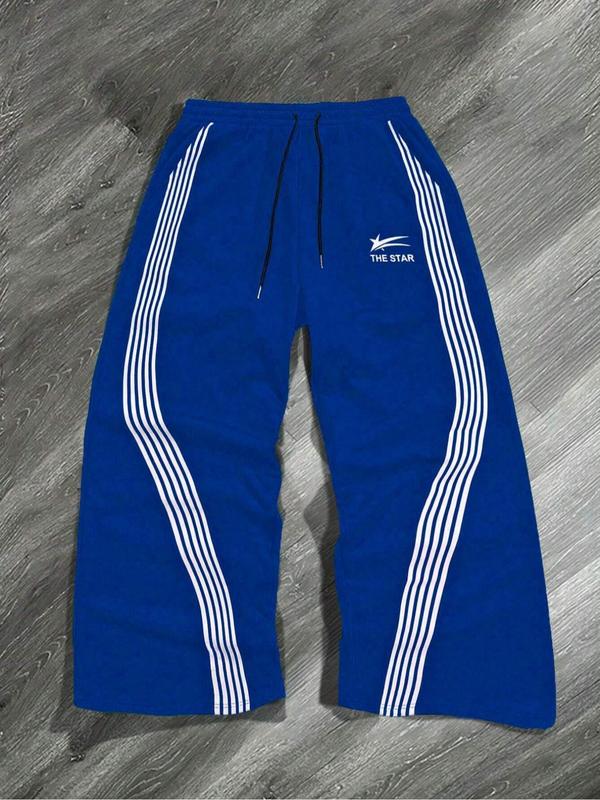Men's Letter & Star & Striped Print Drawstring Waist Sweatpants, Regular Fit Casual Street Elastic Waist Straight Leg Trousers for Fall & Winter, Sports Casual Pants, Men's Bottoms for Daily Wear Men's Letter & Star & Striped Print Drawstring Waist Sweatpants, Regular Fit Casual Street Elastic Waist Straight Leg Trousers for Fall & Winter, Sports Casual Pants, Men's Bottoms for Daily Wear