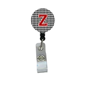 212 MAIN Houndstooth Black Initial Z Monogram Retractable Badge Reel - Car Interior Decoration ID Holder with Removable Cardholder, Belt Clip for Badge Display, Retractable Badge Holders