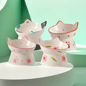 Creative Elevated Cat Bowl, Ceramic Cat Food Bowl and Water Bowl with Stand, Anti-Tip Neck Protection Cat Bowl, Tilted Design Cat Bowl