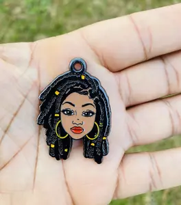 Black Girl with Locs, African American, Ethnic, Black Girl, Enamel Charm Pendant, DIY Jewlery