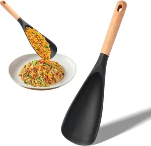 New Cooking Spoon, Multifunction Silicone Spatula Spoon, Great for Both Cooking and Serving, Wood Handle Spoon for Mixing, Scoop, and Scrape