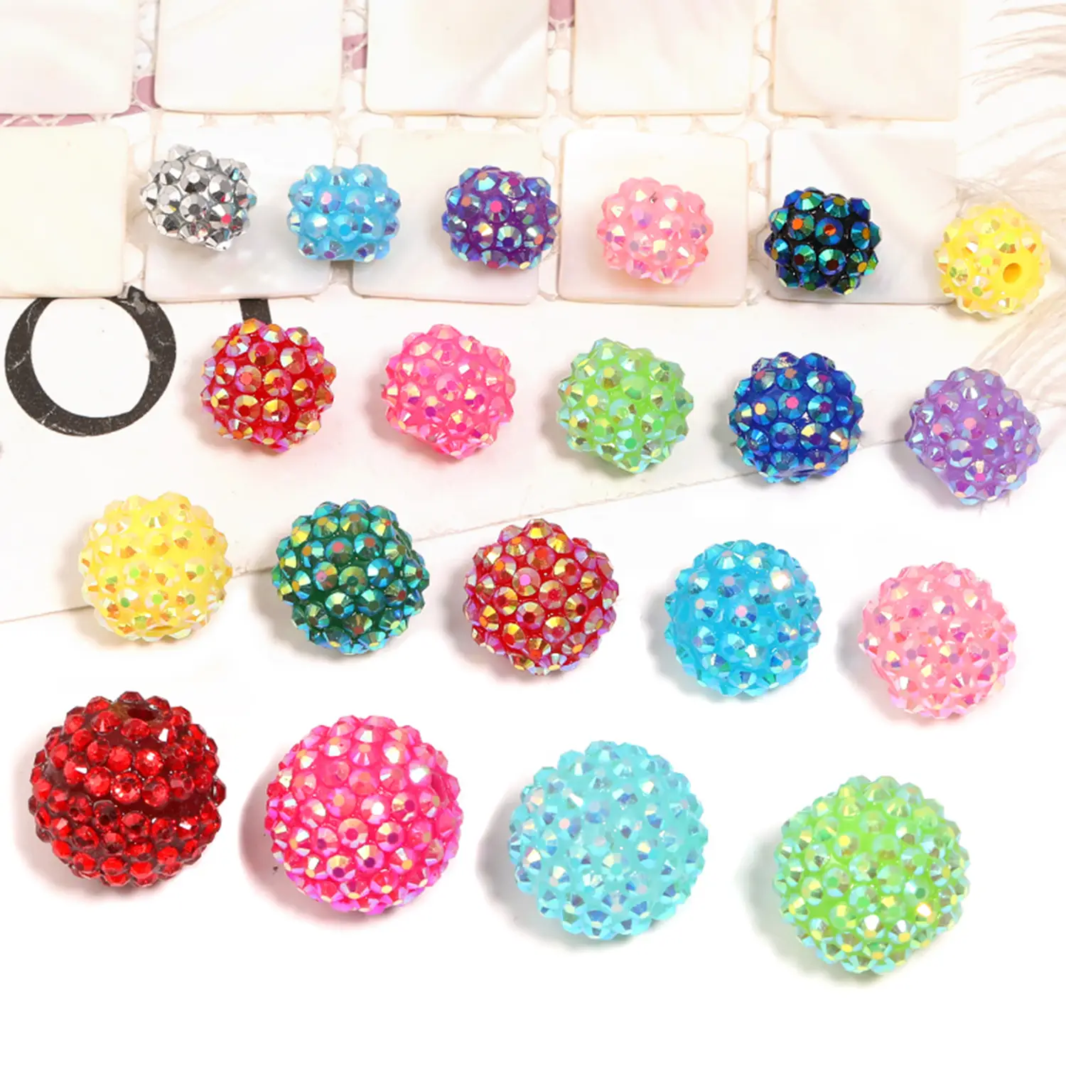 【B129】Colorful Rhinestone Beads Round Spacer Beads for Jewelry Bracelet Necklace Pen Bag