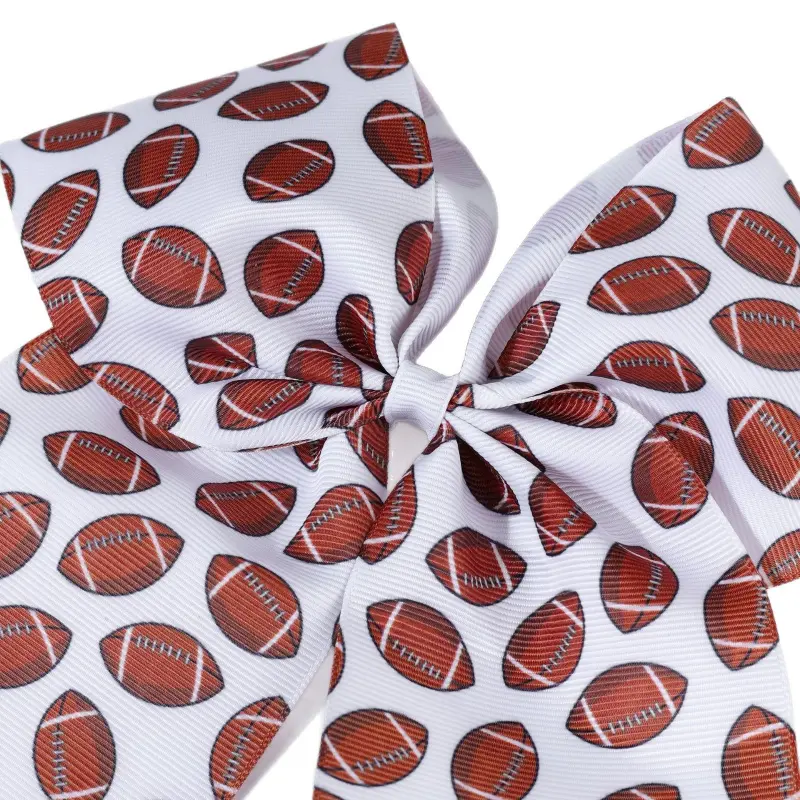 5Pcs Fan Bow Hair Ties, Large Tail Elastic Hair Accessories, Sports Hair Clips with Football, Basketball, Rugby and Baseball Prints, Black & White Stylish Hair Ornaments, Daily Outdoor Holiday Hair Decor for Girls