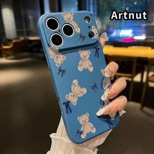 Teddy Bow Pattern Straight Edge Phone Case for iPhone 17 16 Pro Max 15 Plus 14 13 12 11 Air XR E XS Plus Shockproof Full Camera Protection Durable Slim Silicone Cover