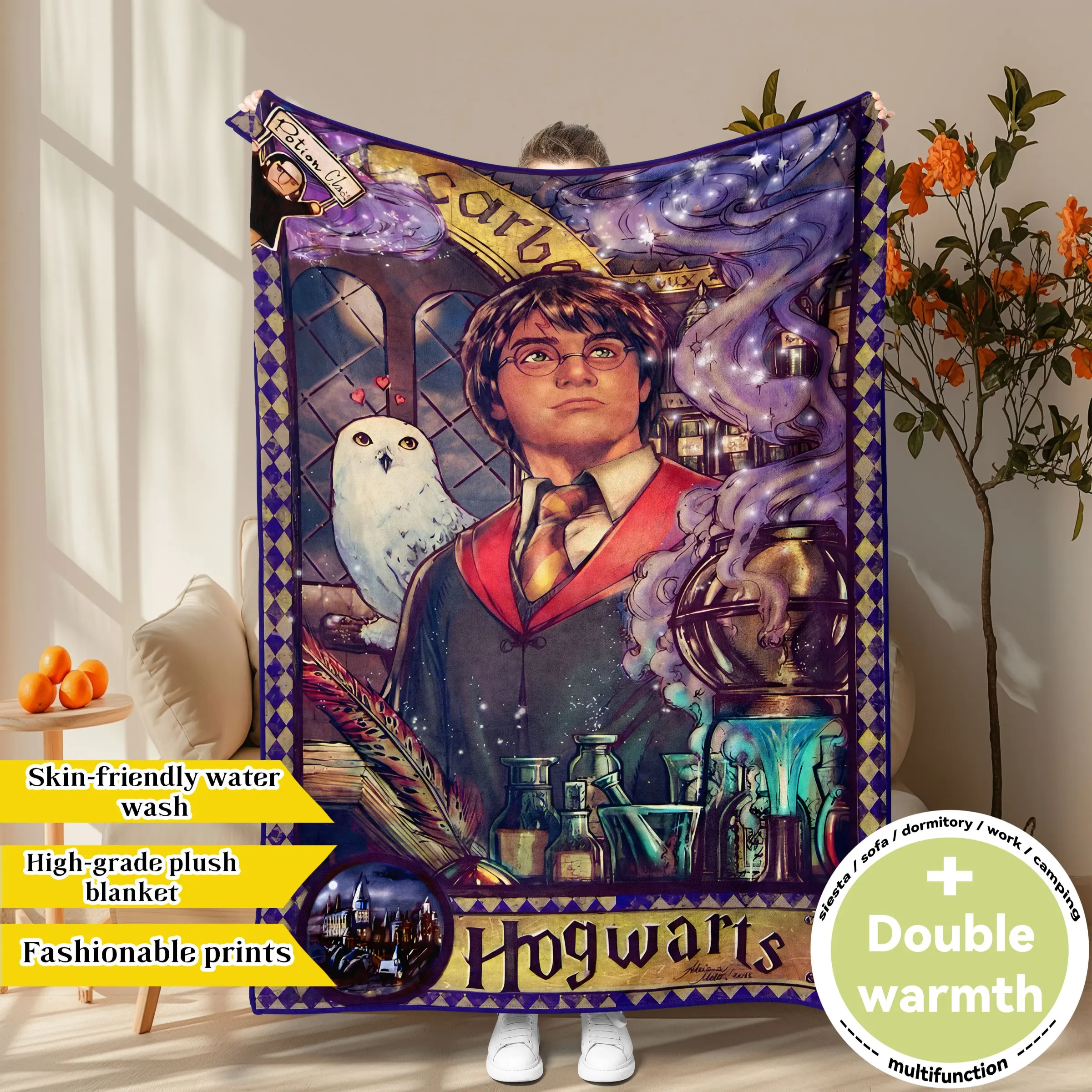 Harry Potter Hogwarts Potions Theme Blanket, Magical Alchemy Design, Flannel Printed Blanket, Iconic Character & Wizarding World Prints, Skin-Friendly & Machine Washable, Plush & Double Warmth, Ideal Gift for Potterheads, Wizarding Collectible
