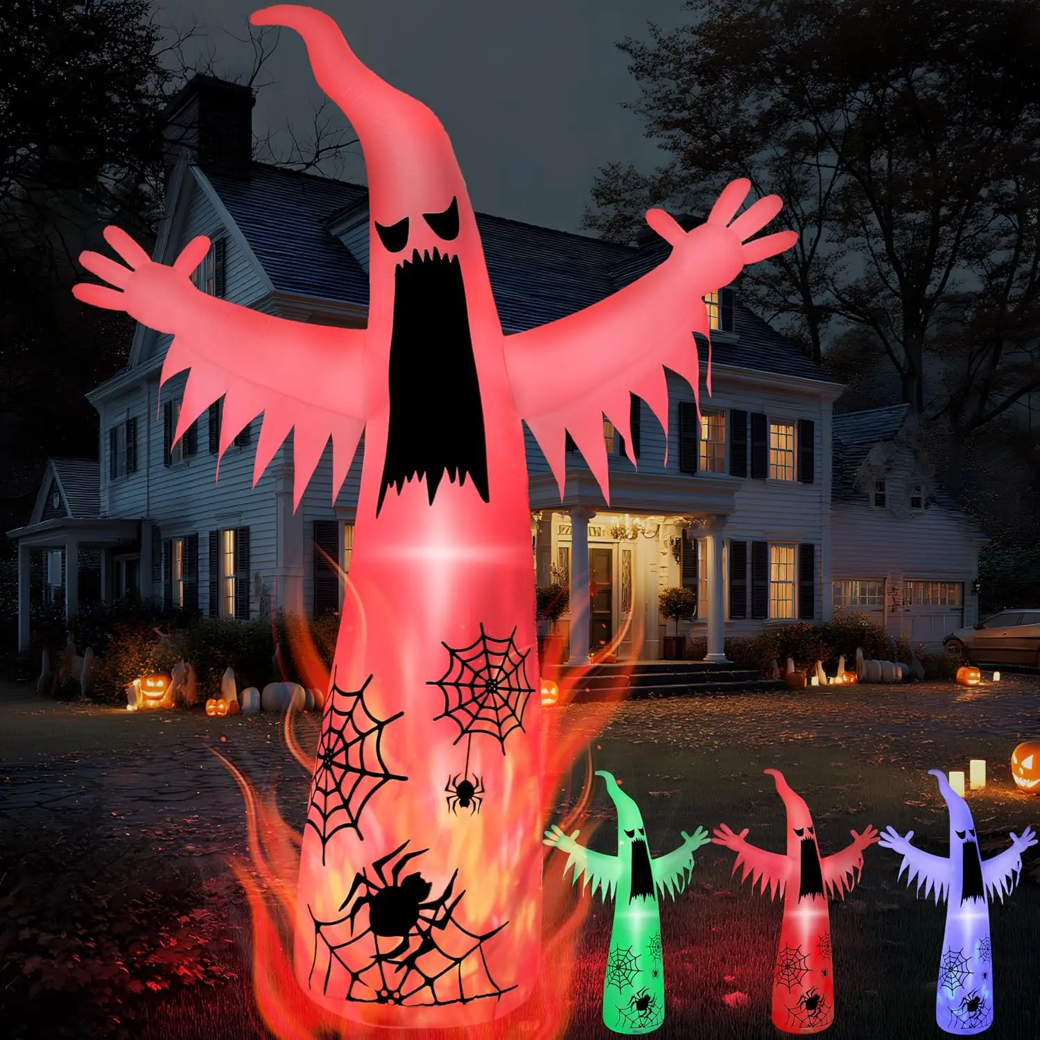 Joiedomi 12 FT Halloween Inflatables Giant Ghost Outdoor Decorations, Halloween Blow Up Ghost Yard Decorations with 3-Colored Flashing Flame Light for Lawn Party Scary Decorspooky season decor, spooky yard decor, halloween yard decor, halloween gift for h