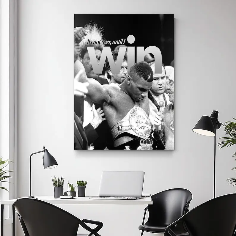 Mike Tyson Until I Win Wall Art, Boxing Motivation Poster, Black and White Athlete Mindset