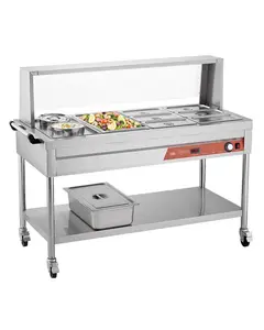 7 Pans + 2 Pots Commercial Food Warmer Steam Table With Undershelf Shield For Cafeteria And Catering Kitchens, Heavy Duty Stainless Steel Food Service Warmer, Countertop Serving Table, Hot Food Keeping Equipment
