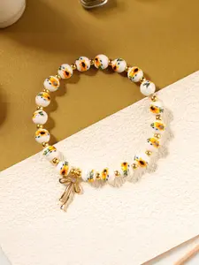 Natural Sunflower Ceramic Bracelet Beads, Crafted Hand-Painted Jewelry, Butterfly Pendant Accessory, Spiritual Gift for Friends