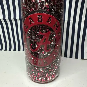 Alabama University Glitter Snow Globe Tumbler with Red A Logo and Sparkle Design for Fans