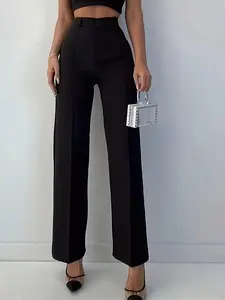 Women's Solid Color Wide Leg Pants, Casual High Waisted Basic Comfy Chic Elegant Trousers for Daily Wear, Ladies Bottoms for All Seasons, Womenswear