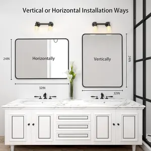 Black Metal Framed Rectangular Bathroom Mirror, 24x32 Inches Wall Mirror with Shatterproof Film for Easy Installation in Modern Homes and Contemporary Rooms