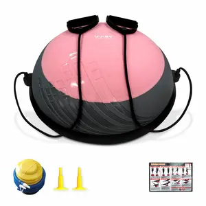 Anti Burst Half Balance Ball Yoga Exercise Trainer with Resistance Bands for Stability Strength Fitness Workout Core Training Home Gym Equipment