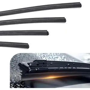 4 PCS 28" Silicone Frameless Windshield Wiper Blade Refills, Adjustable Universal Rubber Strip Inserts for Most Cars Front Rear Windshield, Black