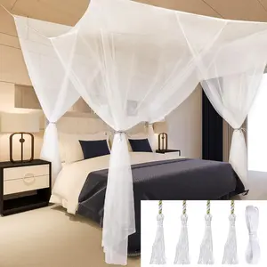 4 Corner Post Bed, Elegant Bed Curtains from Ceiling, Easy to Install, Net Set for Single to Full/Queen/King Size Bed, Home & Camping Use