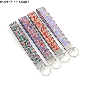 HearthVibe Studio Ethnic Style Jacquard Embroidery Rhombus Colored Lanyard, Woven Key Ring, Wrist Strap, Car Pendant