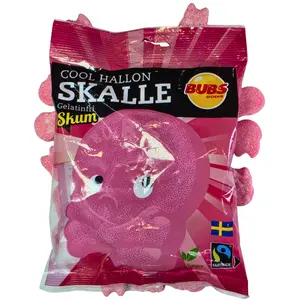 Bubs Cool Raspberry Skulls, 90g Gelatin-Free Foam Gummy Swedish Candy, Imported Fruity Sweet Snack from Sweden