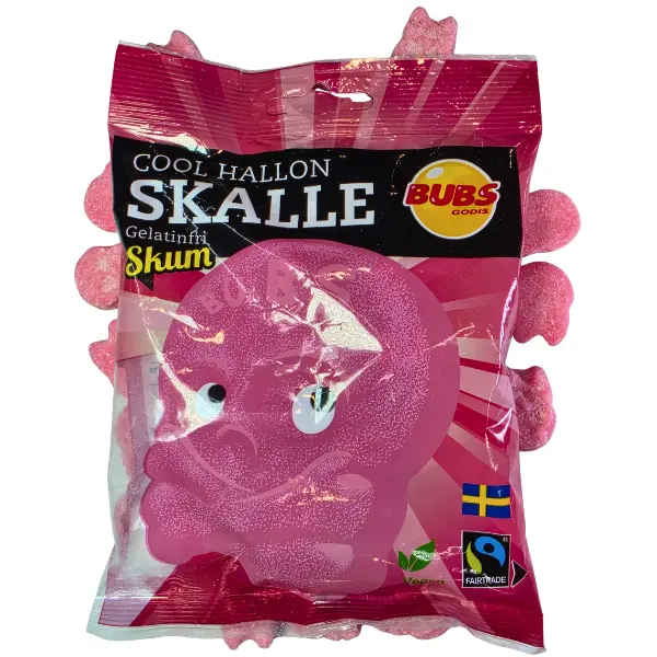 Bubs Cool Raspberry Skulls Halal Soft Gelatin-Free Foam Candies, 90g Imported Raspberry-Flavored Sweets with Potato Protein, Melt-In-Mouth Swedish Candy Snack, Dairy Free, Artificial Color Free