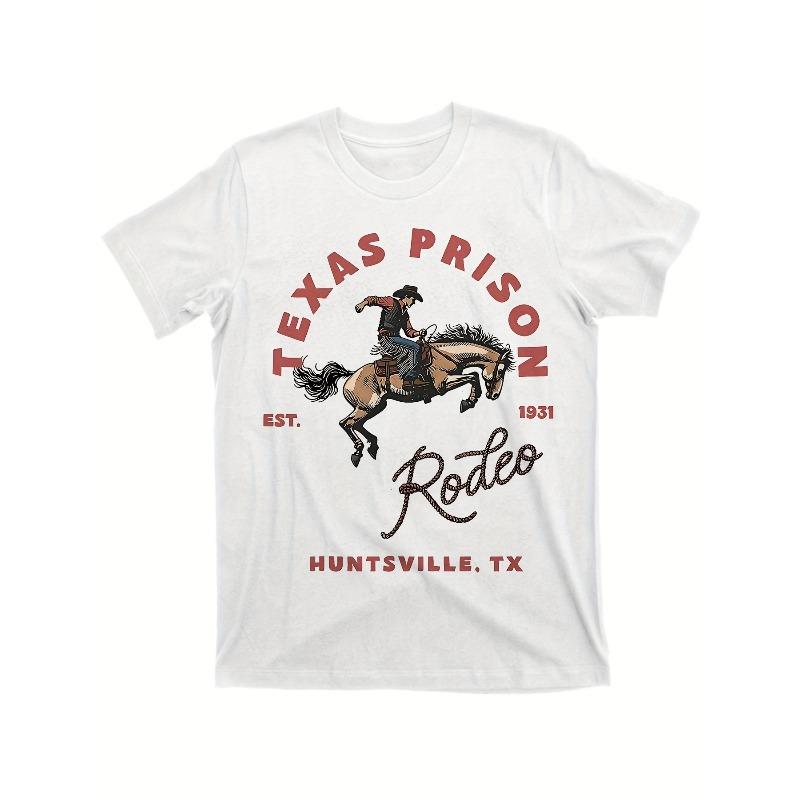 Unisex Vintage Texas Prison Rodeo 1931 Graphic Sport T-Shirt | Western Cowboy Oversized Cotton Streetwear Tee for Men & Women
