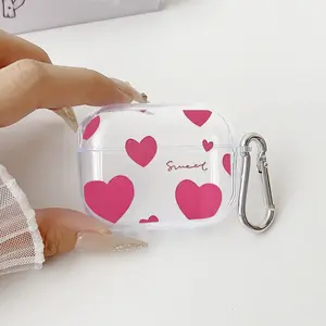 Sweet Heart Dream Pattern Protective Case for AirPods 4/3/2/1/Pro/Pro2 Soft TPU Earphone Cover, Transparent with Keychain