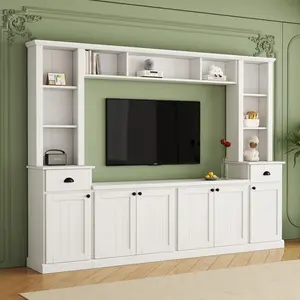 Minimalist Entertainment Wall Unit Set with Bridge for TVs Up to 75 ', Ample Storage Space TV Stand with Adjustable Shelves, Modernist Large Media Console for Living Room tv  wall  decor