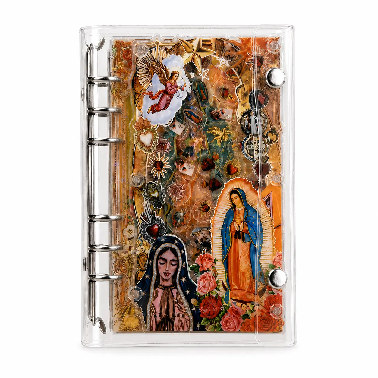 A6 Binder Journal Virgen de Guadalupe Style Notebook Movable Acrylic Shaker Refillable 6-Ring Loose Leaf DIY Notes, Photos, Planning Memory Keeping Stationery Holiday Gift