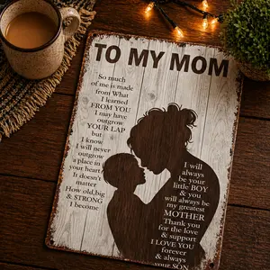 Vintage 8x12 in Aluminium Metal Wall Plaque - Classic Son-to-Mom Mother’s Day Decor with Heartfelt Message & Silhouette Art, Home Supplies for Gifting Ideas for Mom, Mother's Day Gifts, Gift For Mom